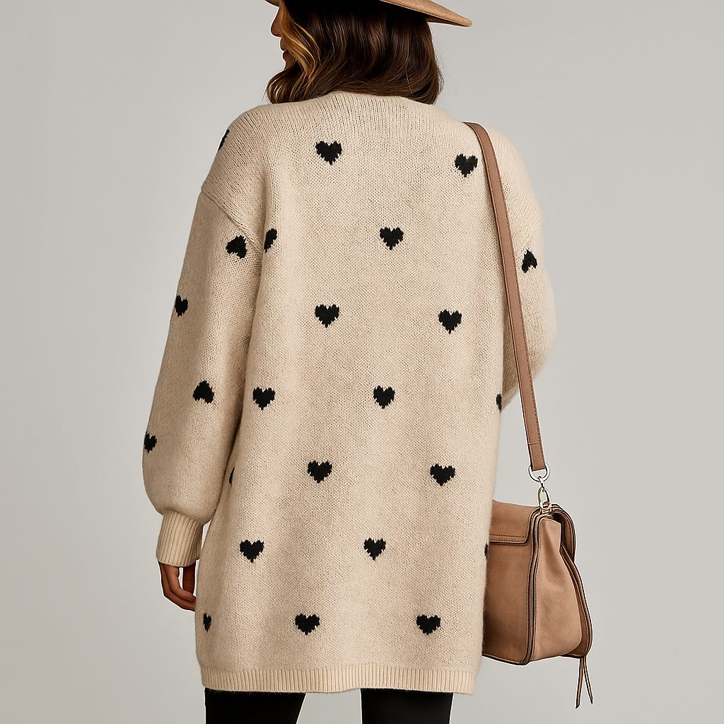 Smuk Lang Strikcardigan - Hjerte Detalje - Komfortabel & Stilfuld