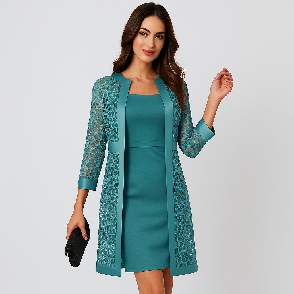 Damernes Blonde Cardigan Kjole - To-delt Sæt - Elegant Komfort