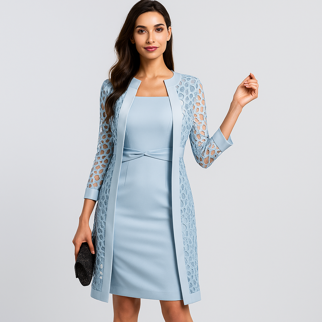 Damernes Blonde Cardigan Kjole - To-delt Sæt - Elegant Komfort