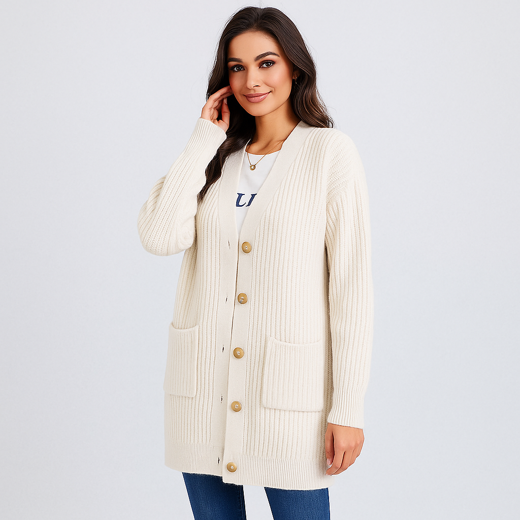 Tekstureret Longline Strikcardigan - Lommer