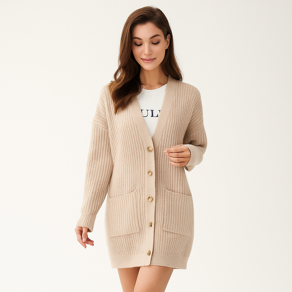 Tekstureret Longline Strikcardigan - Lommer