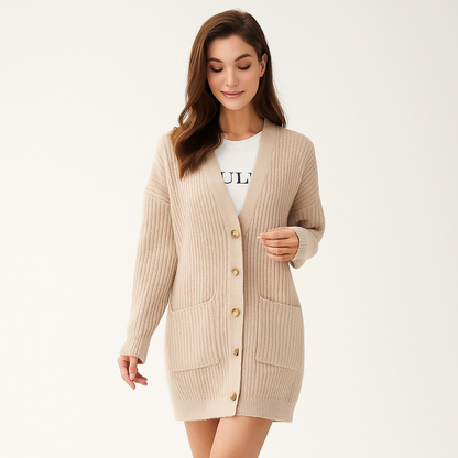 Tekstureret Longline Strikcardigan - Lommer