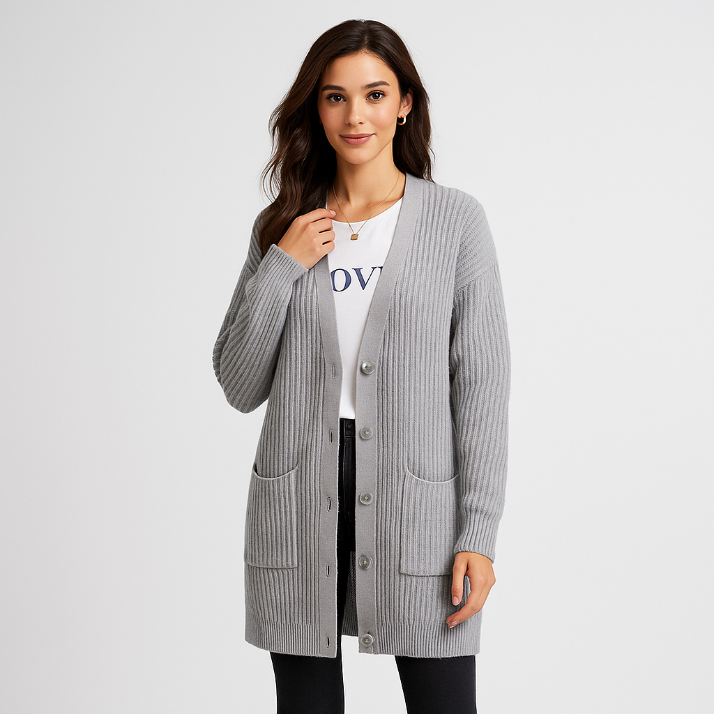 Tekstureret Longline Strikcardigan - Lommer