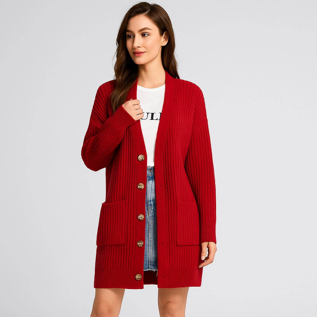 Tekstureret Longline Strikcardigan - Lommer