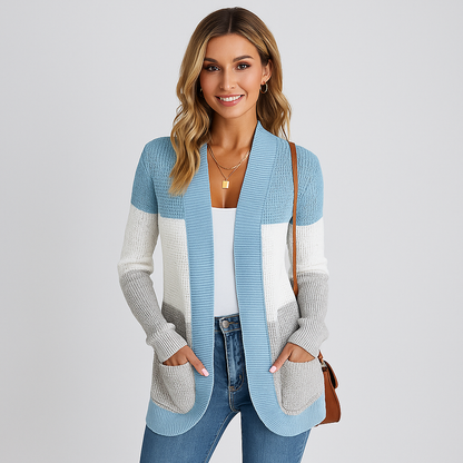 Dame Groft Strik-Cardigan - Afslappet Silhuet - Praktiske Lommer