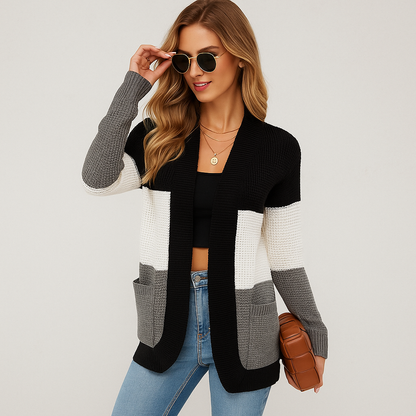 Dame Groft Strik-Cardigan - Afslappet Silhuet - Praktiske Lommer