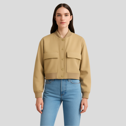 Blød beige pilotjakke til kvinder - Komfortabel afslappet stil