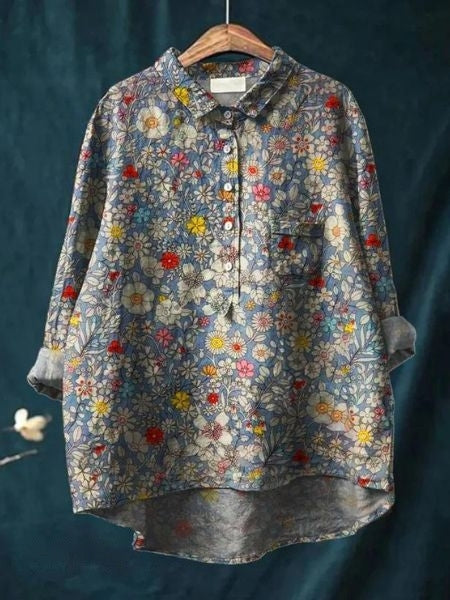Feminint Skjortekjole - Blomstermønster - Moderne Elegance Lonella