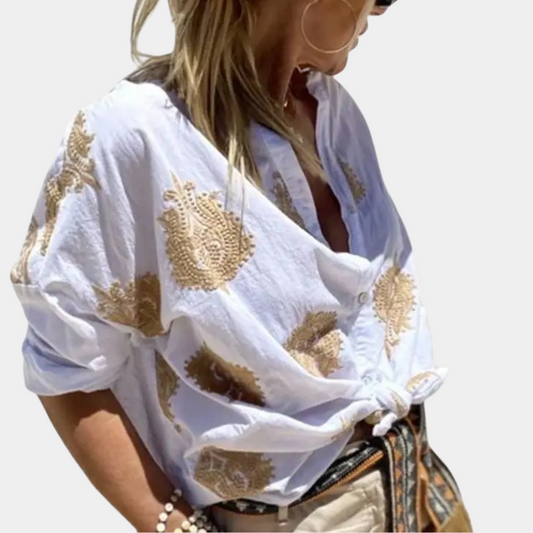 Freja - Bluse med Tryk til Kvinder - Unik Elegance Lonella