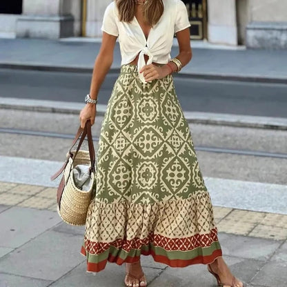 Lara - Bohemian Maxi-Nederdel - Print & Elastisk Talje Lonella