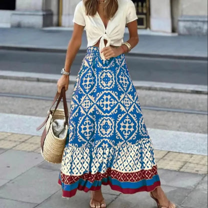 Lara - Bohemian Maxi-Nederdel - Print & Elastisk Talje Lonella