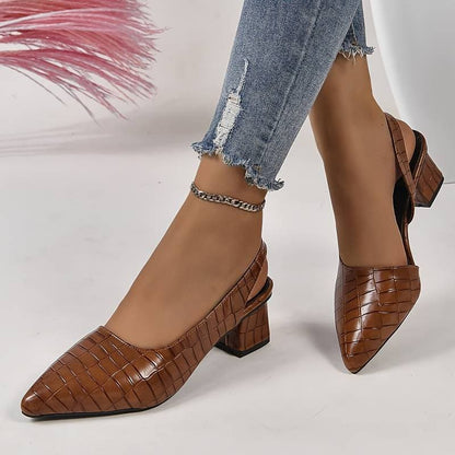 Slingback Højhælede Sko til Kvinder i Krokodilleskind med Blokhæle Lonella