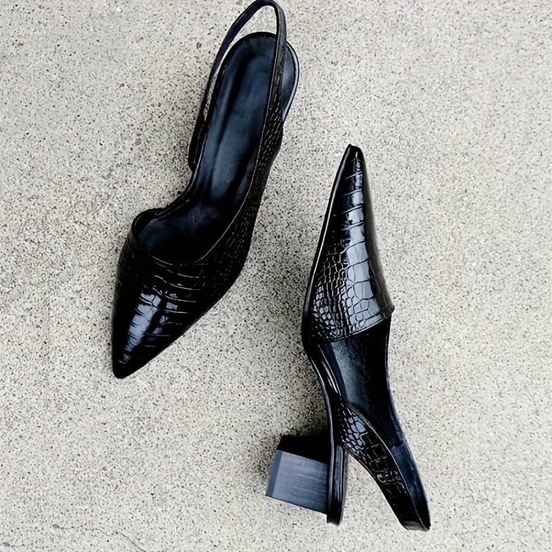 Slingback Højhælede Sko til Kvinder i Krokodilleskind med Blokhæle Lonella