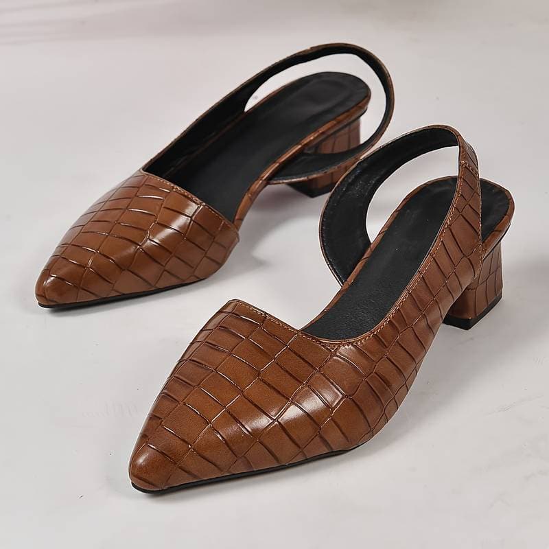 Slingback Højhælede Sko til Kvinder i Krokodilleskind med Blokhæle Lonella