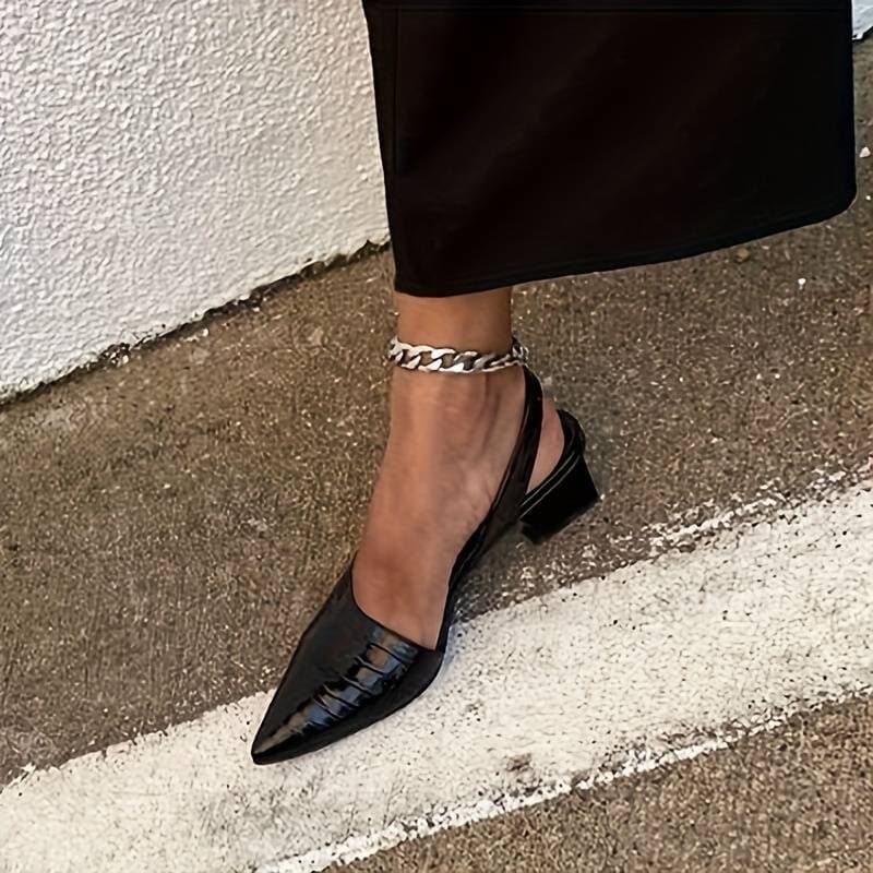 Slingback Højhælede Sko til Kvinder i Krokodilleskind med Blokhæle Lonella