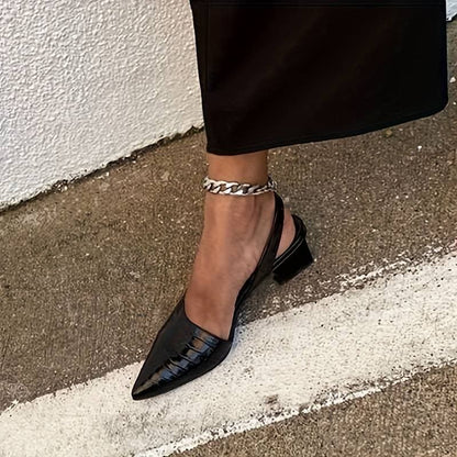 Slingback Højhælede Sko til Kvinder i Krokodilleskind med Blokhæle Lonella