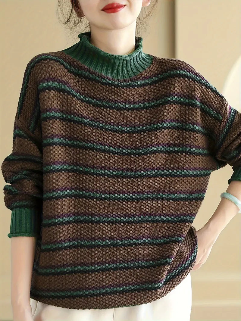 Stribet sweater i chunky strik til kvinder - hyggelig pullover i retrostil1