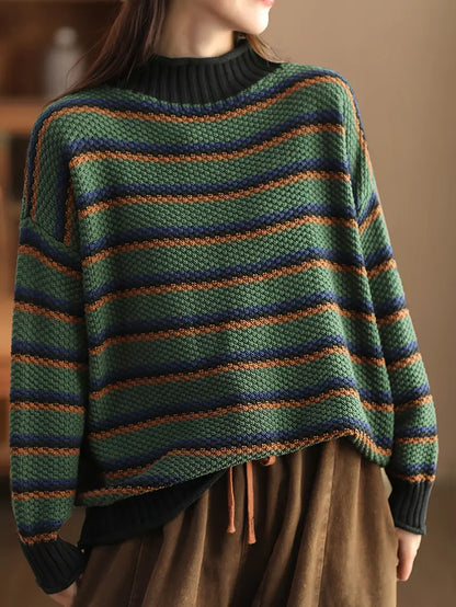 Stribet sweater i chunky strik til kvinder - hyggelig pullover i retrostil2